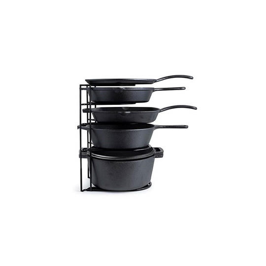 Heavy Duty Pan Organizer, Extra Large 5 Tier Rack - Holds Cast Iron Skillets, Dutch Oven, Griddles - Durable Steel Construction - Space Saving Kitchen