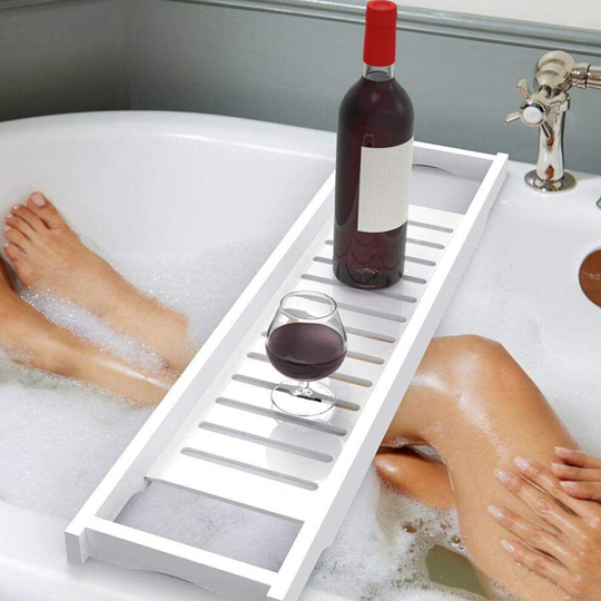 Bamboo Wood Bath Tub Rack Bathroom Shelf Tidy Tray Storage Caddy Organiser White