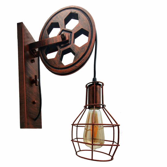 (Rustic Red Wall Lamp Retro Wheel Light Rustic) Vintage Pipe Industrial Steampunk Lighting Pulley