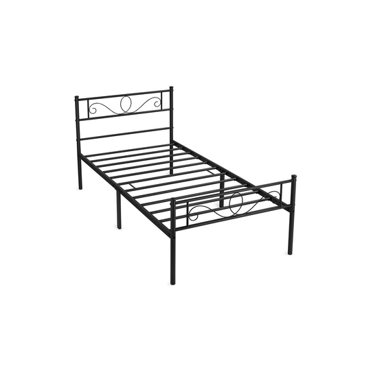 (Black, Single) Yaheetech Metal Bed Frame Iron Bedstead Base