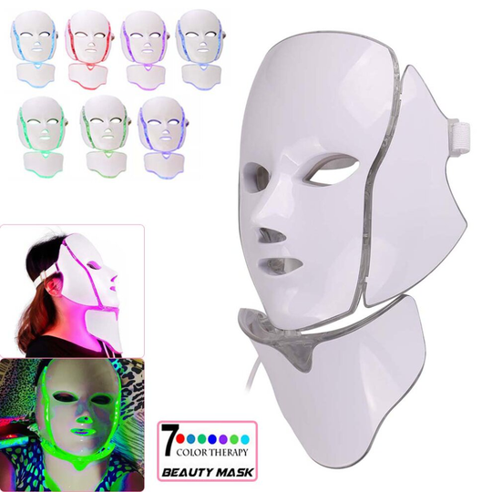 7 LED Photon Face Mask Neck Rejuvenation Therapy Wrinkles Anti aging