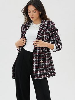 Michelle Keegan Double Breasted Boucle Blazer - Black/Pink