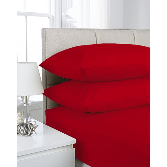 (Single, Red) Extra Deep Non-Iron Percale Pollycotton Fitted Sheets