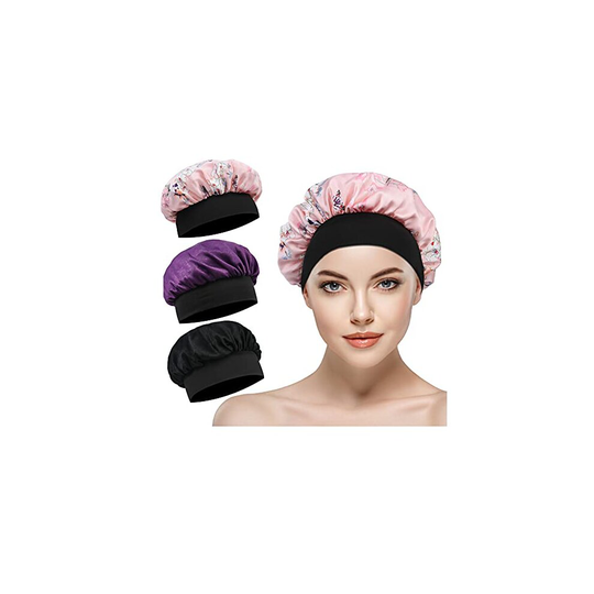 URAQT Satin Bonnet Sleep Cap, 3 Pack Night Head Cover for Women, Soft Comfortable and Breathable Sleeping Hair Bonnet for Long Curly Hair
