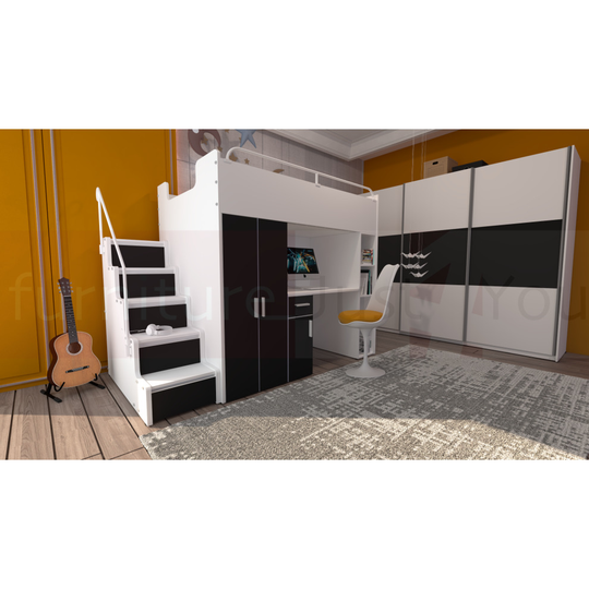 (Black) Furniture Set Cabin Mid High Sleeper Bed Max 4SM