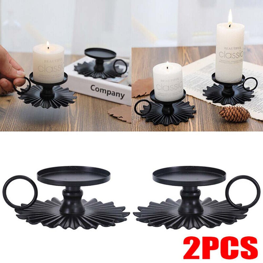2X Retro Wrought Iron Candle Holder Candlestick Holders Desktop Decor