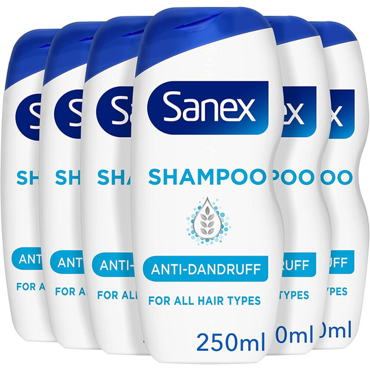 Sanex Nourishing & Gentle Anti-Dandruff Shampoo 250 ml Pack of 6, Antibacterial Agent, Dermotologically Tested, Restores Scalp (6 x 250 ml)