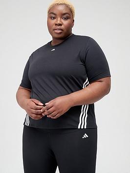 adidas Women's Performance Train Icons 3-stripes T-shirt - BLACK/WHITE, Black/White, Size 4X, Women