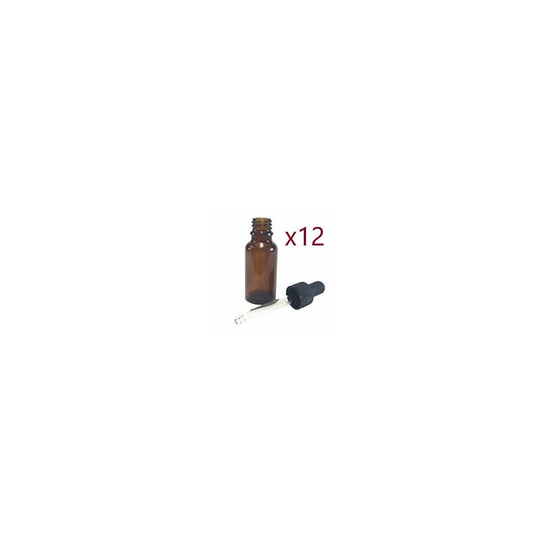 Dropper bottle with pipette 10ml - Glass/Amber (x12) - Suitable for Medical/Aromatherapy