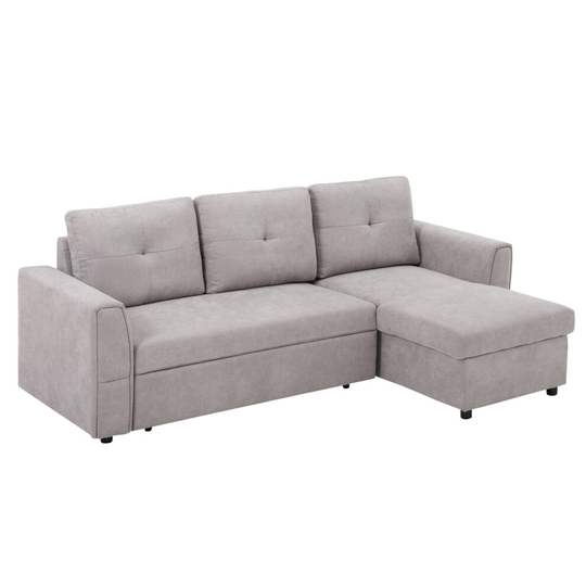 HOMCOM Linen-Look L-Shaped Sofa Bed w/ Storage Bed Sleeper Flat Studio