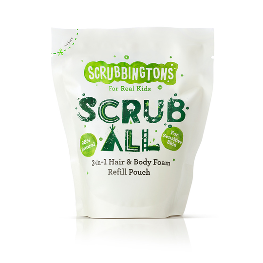 (Single Pack) Scrubbingtons Kids 3 in 1 Shampoo, Conditioner & Body Wash Foam Refill Pouch-200ml- For Kids Sensitive Skin, No Parabens, SLS or Artific