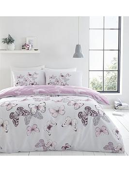 Catherine Lansfield Butterflies Duvet Cover Set - Heather