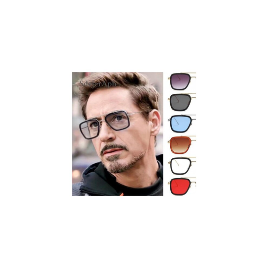 (Gold Black) Iron Man 3 Avengers Tony Stark Men Oversized Sunglasses Shades Fashion Vintage Big Alloy Frame Square Mirror UV400 Sun Glasses