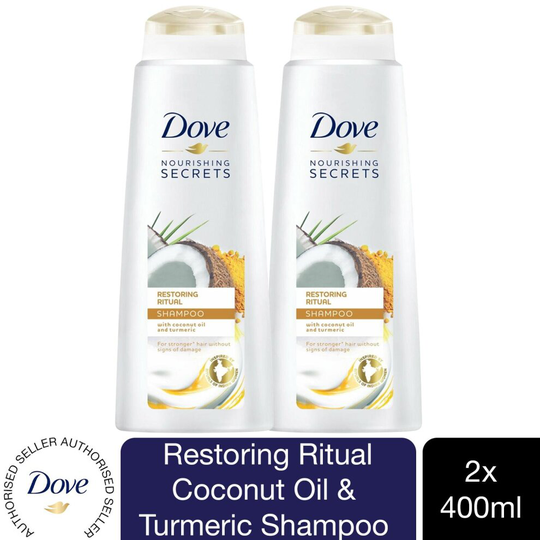 2x400ml Dove Nourishing Restoring Ritual Shampoo with coconut oil