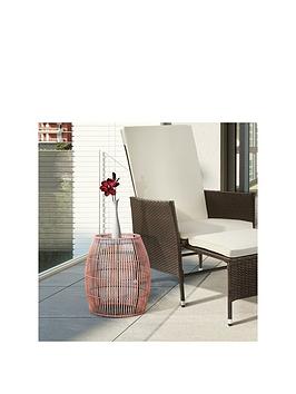 Teamson Home Cylinder Rattan Side Table With Metal Tabletop - Large