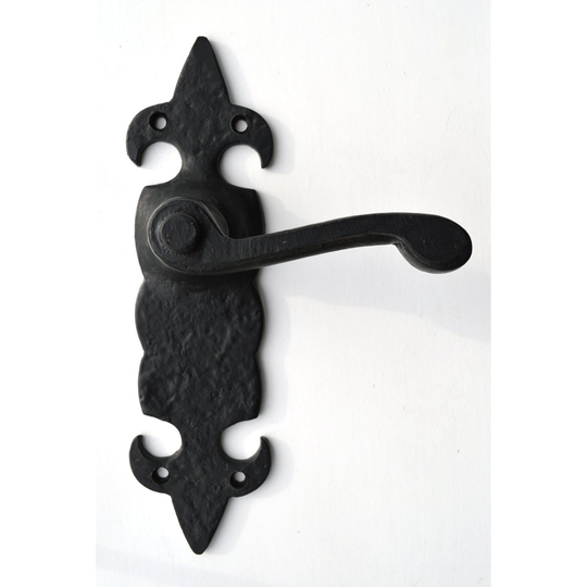 Black Antique Door Handles Lever Latch Ornate Fleur-De-Lys
