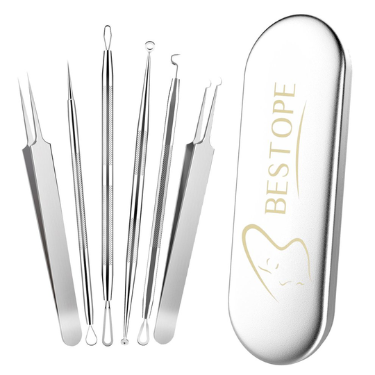 BESTOPE Blackhead Remover 6 Pcs Comedone Extractor Tweezers Pimple Spot Popper Removal Tool