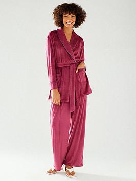 CHELSEA PEERS Velour Robe & Relaxed Trouser Set - Ruby, Red, Size Xs, Women