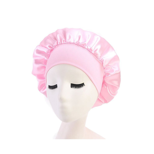 (Pink) Women Long Hair Care Satin Bonnet Sleep Hat Cap Night Silk feel Cap Head Wrap
