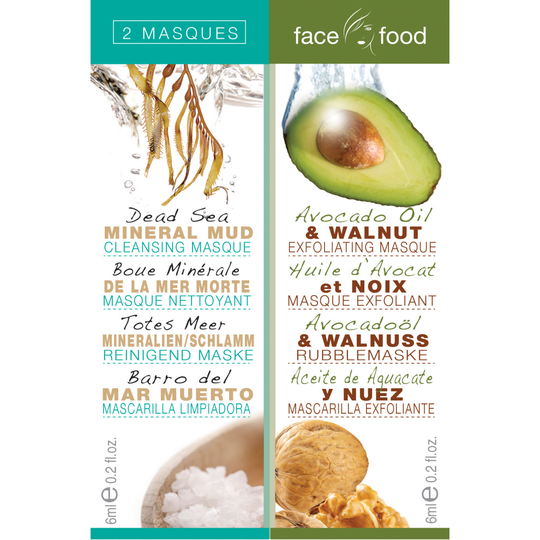 7th Heaven Face Food Twin Masks - Dead Sea Cleansing Mask 6ml and Avocado Oil and Walnut Exfoliating Mask, 6ml