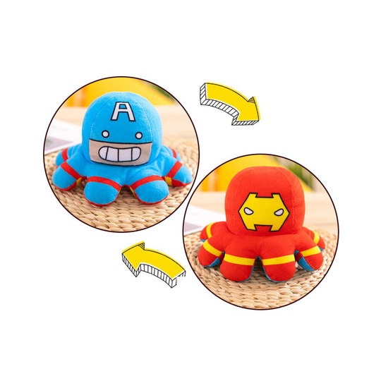 (Captain America-Iron Man, 20cm) Reversible Octopus Plush Toy Iron Man Captain America Hulk Spider-Man | Double-Sided Flip Octopus Toy Christmas Gift
