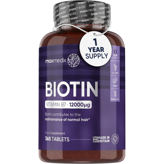 Biotin Hair Growth Supplement 12000mcg - 365 Vegan Biotin Tablets