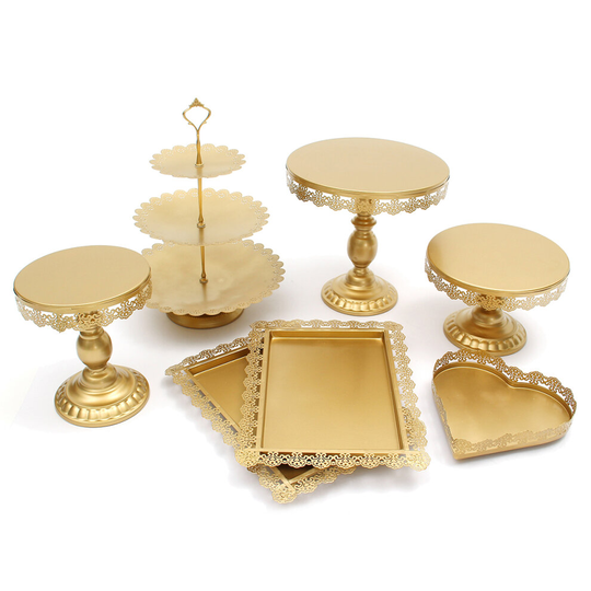 ( B) 6pcs Cake Stand Set Gold White Metal Crystal Dessert Display Pedestal Cupcake Standard Wedding Party Cake Stand Square