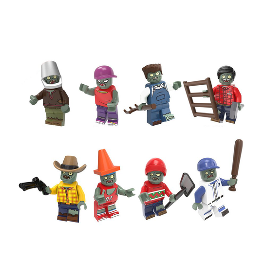 8PCS Plants vs. Zombies Game Repairman Iron Bucket Farmer Toy Building Block Minifigures Fit Lego