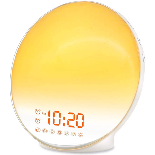 (White) Wake Up Light Sunrise Alarm Clock for Kids, Heavy Sleepers, Bedroom, with Sunrise Simulation, Sleep Aid, Dual Alarms, FM