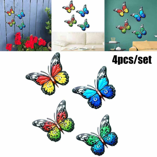 4PCS Large Metal Butterflies Garden Ornament Butterfly Wall Art Decor