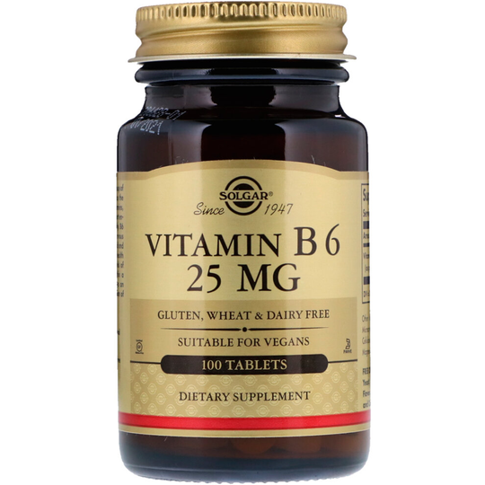 Solgar, Vitamin B6, 25 mg, 100 Tablets