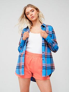 Superdry Vintage Relaxed Check Shirt - Blue, Navy, Size 12, Women