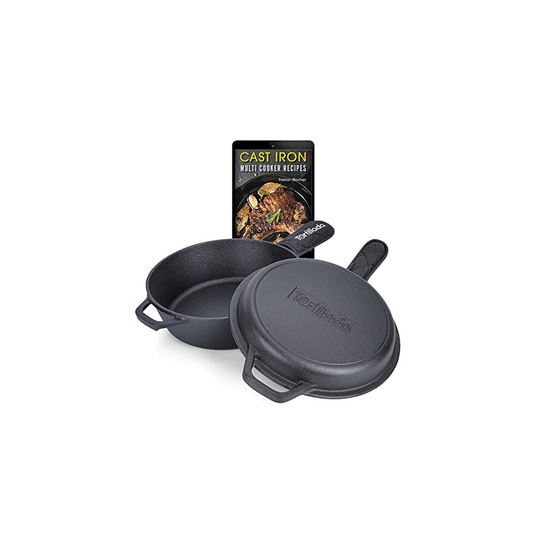 Tortillada - Cast Iron Skillet (26 cm) & Pot | Dutch Oven (3.5 Liter) | Preseasoned Cast Iron Combo Cooker + Handle Holder + E-Book with 50 Recip
