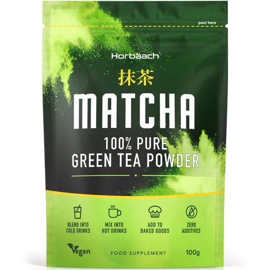 Matcha Green Tea Powder | 100g | 100% Pure Premium Grade | Mix into Hot and Cold Drinks | Make Matcha Latte | For Vegetarians & Vegans | by Horbaach