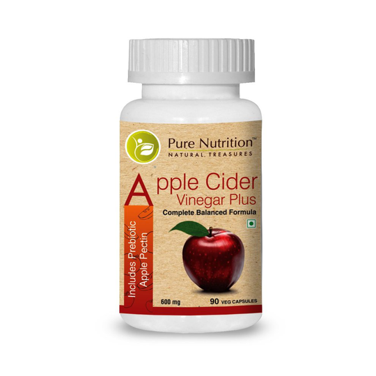 Pure Nutrition Apple Cider Vinegar Plus with Apple Pectin - 600mg - 90 Veg Capsules | Each Capsule Contain 300mg Apple Cider Powder and 50mg...