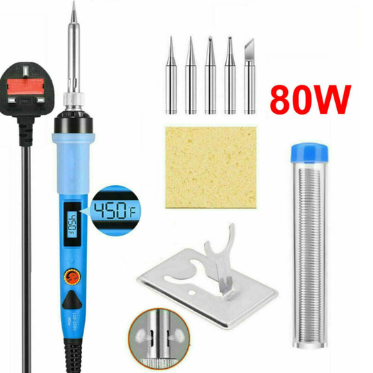 80W LCD Soldering Iron Kit Electronics Welding Wire Adjustable Temperature Stand
