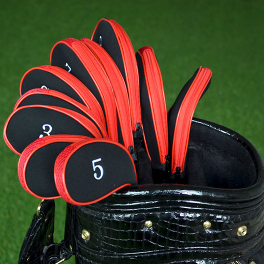 (Red ) Golf Clubs Iron Head Covers Zipper Long Neck Gift