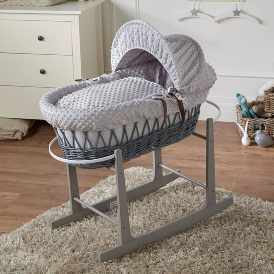Grey Dimple Bedding & Wicker Rocking Moses Basket