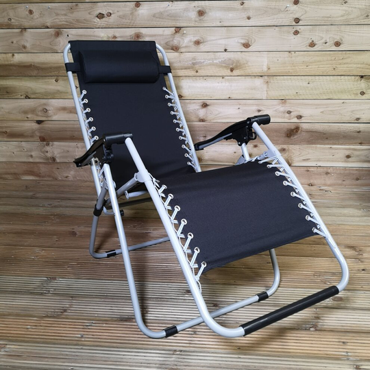 Multi Position Garden Gravity Relaxer Chair / Sun Lounger in Black and Silver