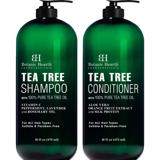 Botanic Hearth Tea Tree Shampoo and Conditioner Set - with 100% Pure Tea Tree Oil, for Itchy and Dry Scalp, Sulfate Free, Paraben Free - for Men and W