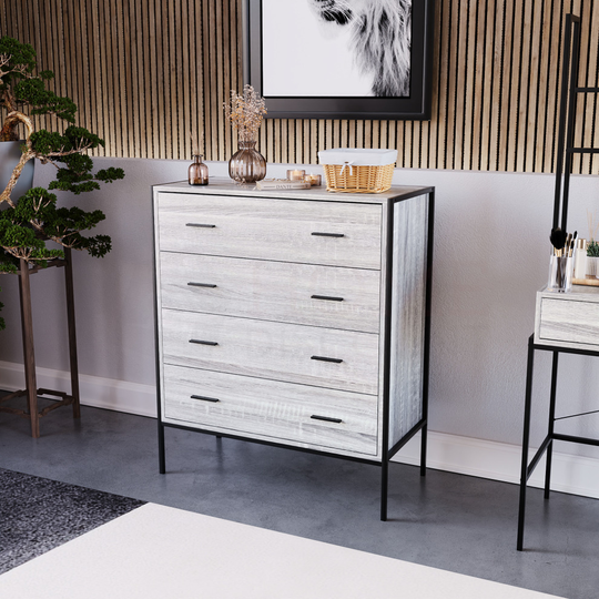 (Grey) Brooklyn 4 Drawer Chest of Drawers Bedroom Storage