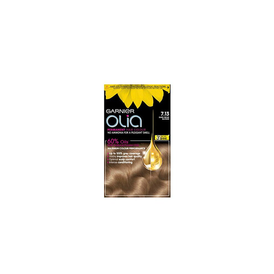 Garnier Olia Dark Blonde Hair Dye Permanent, Up to 100% Grey Hair Coverage, No Ammonia for a Pleasant Scent, 60% Oils - 7.13 Dark Beige Blonde