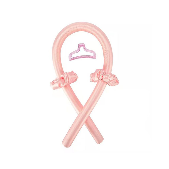 (Pink, Set-4pcs(1*Curl Stick+2*Hair Ring+1*Hairpin)) Women Silk Ribbon Hair Curler Heatless Headband