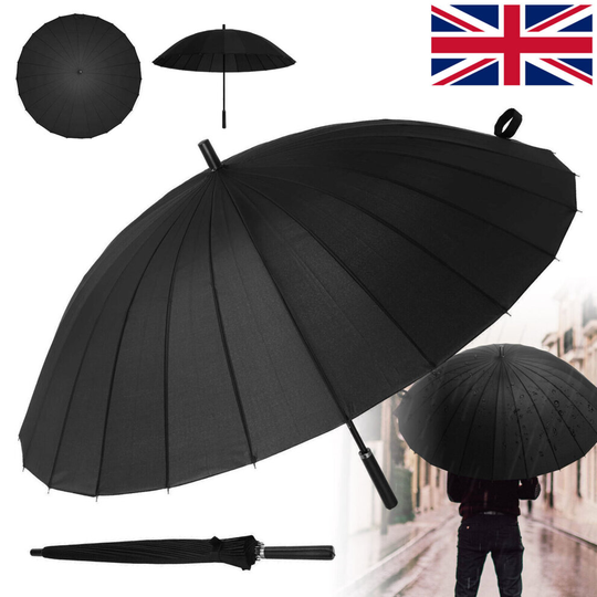 Umbrellas Classic 24 Steel Ribs Stormproof Large Umbrella Black