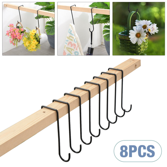 8x Fence Hanging Pot Basket Planter Hooks Garden Metal Flower Pot Hangers