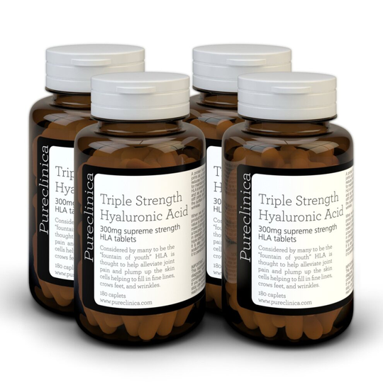 Hyaluronic Acid 300mg x 720 tablets(4 bottles of 180)(12 months supply). Triple Strength Hyaluronic Acid. 300% stronger than any other HLA tablet