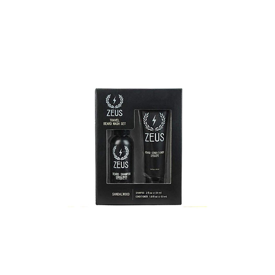 ZEUS Travel Beard Shampoo (2 oz) and Beard Conditioner (1.8 oz) Set for Men (Scent: Sandalwood)