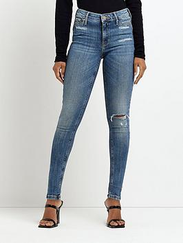 River Island Molly Mid Rise Bum Sculpt Skinny Jean - Blue, Blue, Size 6, Inside Leg Short, Women