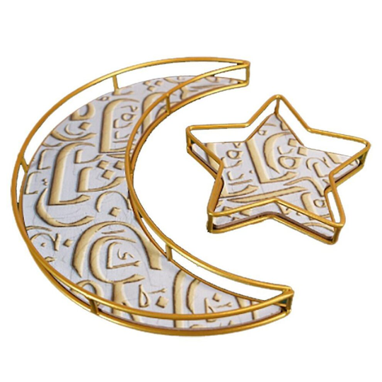 Ramadan Moon Star Dessert Tray 2pcs Eid Iron Art For Party Festival