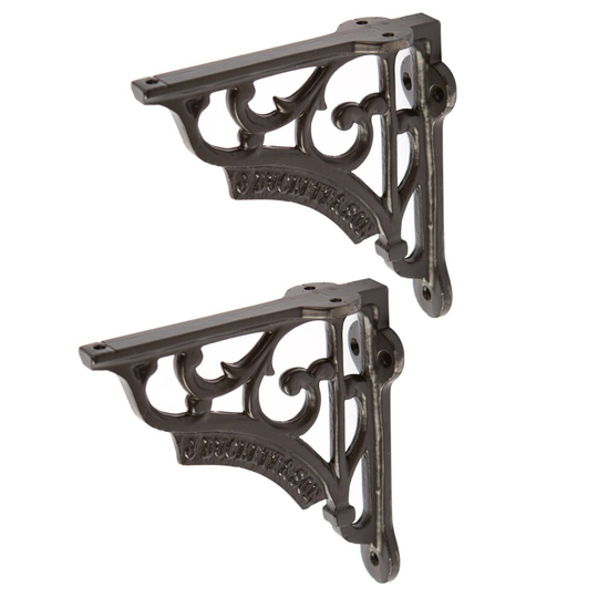 2x Black 120mm Ornate Iron Shelf Bracket - Cast Iron Antique Heavy Duty Wall Storage Brackets - by Hammer & Tongs